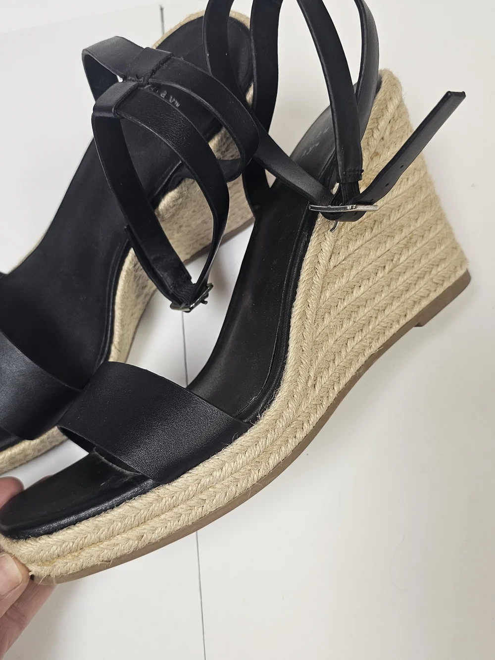 Black Espadrille Wedge Sandals with Ankle Straps